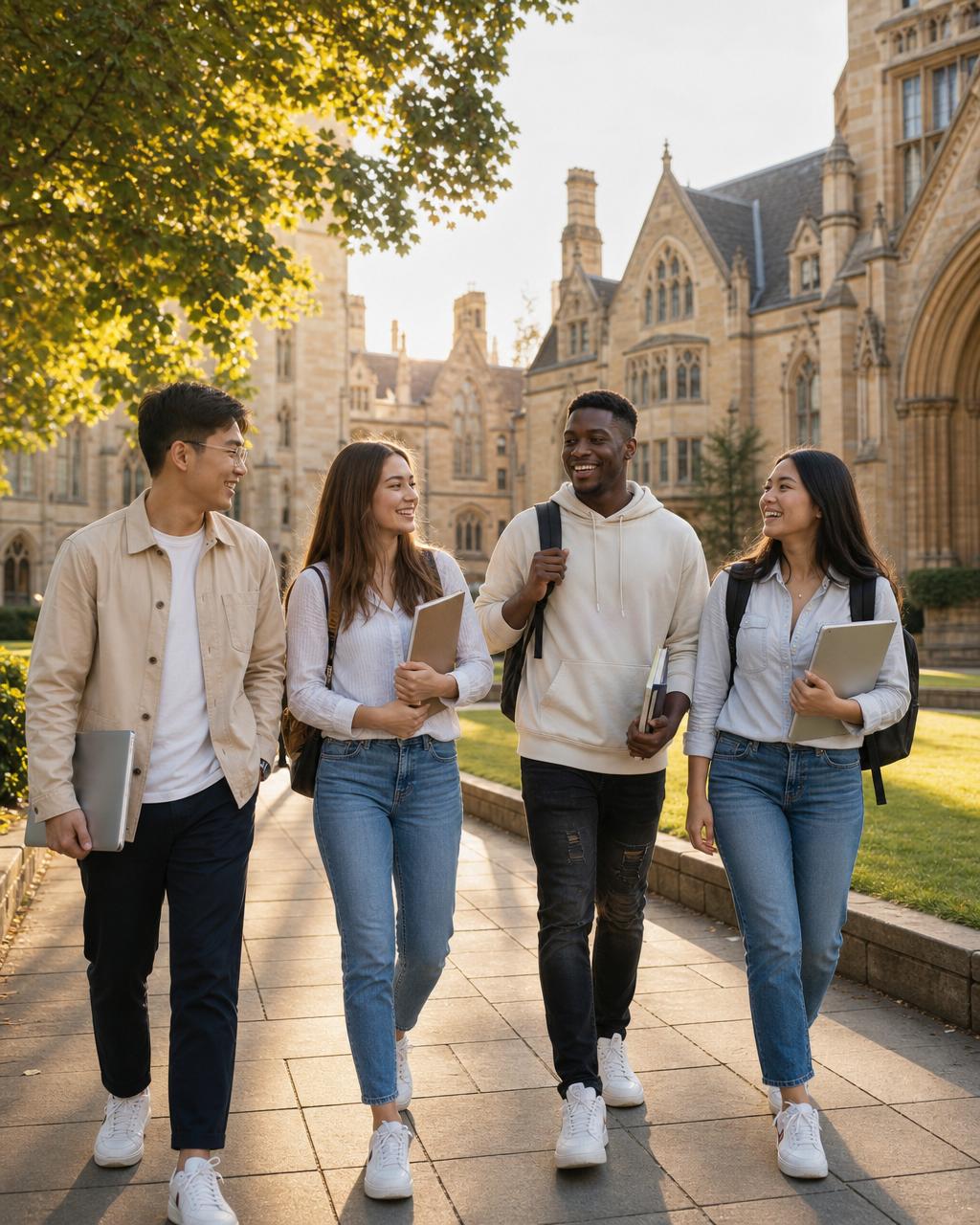 Students on a global university campus